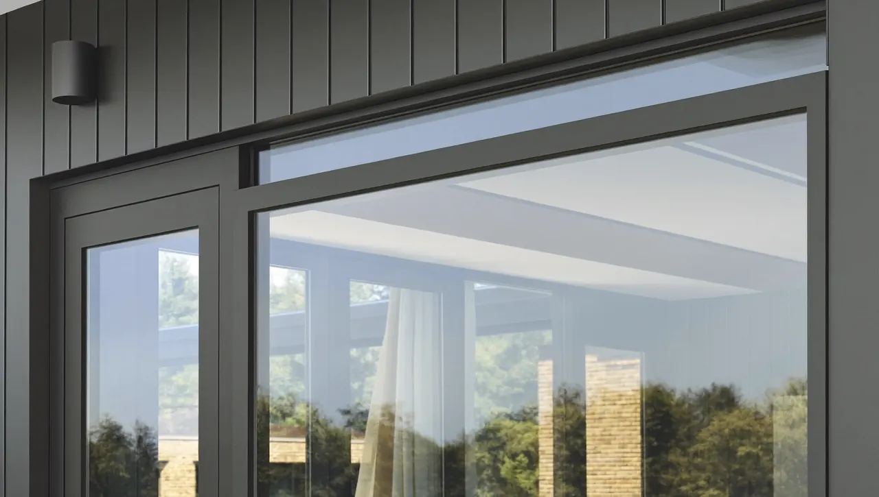 Slim-framed aluminium windows on a modern rendered home