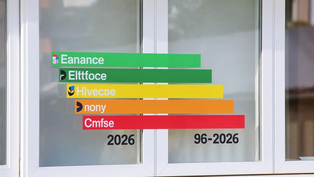Window energy rating label showing coloured efficiency bands
