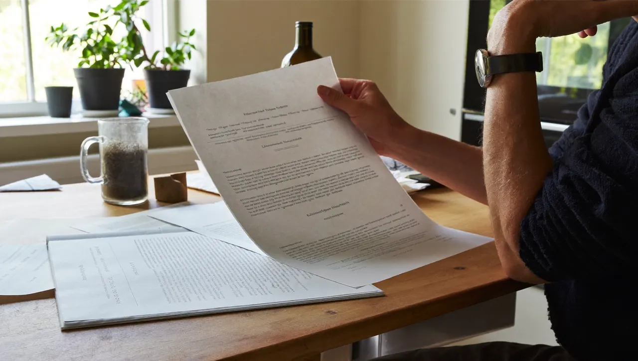 Homeowner comparing printed uPVC window quotes at a kitchen table