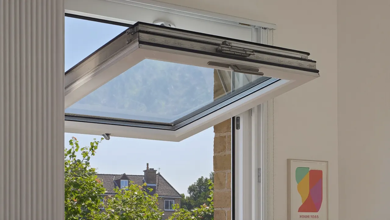 uPVC tilt and turn window opened inward for ventilation